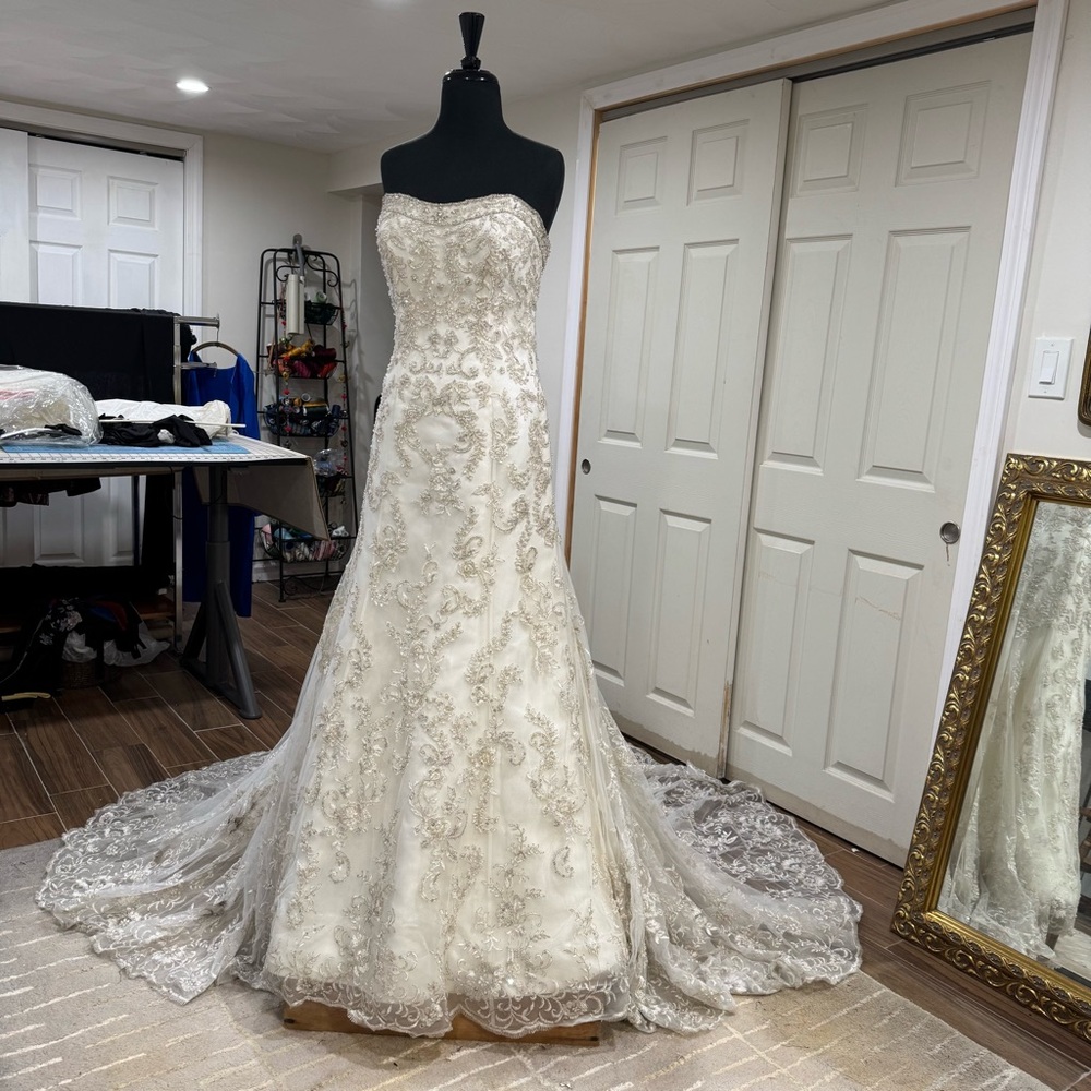 Beaded appliqué Strapless Wedding Dress